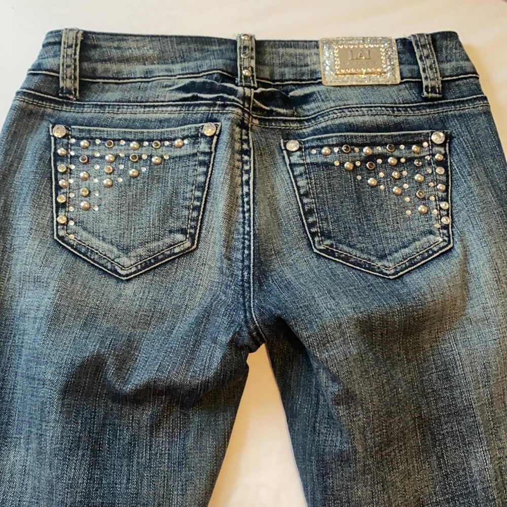 Dark Washed Rhinestone Ripped Jeans! - Picture 3 of 4